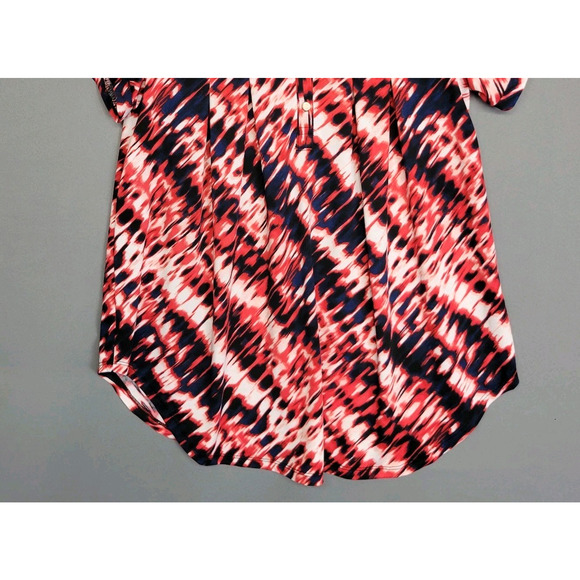 New Directions Top Womens Petites PM Red Black White Abstract Soft 1/4 Button - Picture 3 of 10